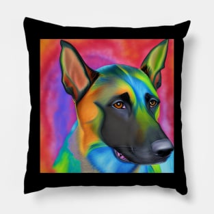 Belgian Malinois Dog Rainbow Painting Pillow