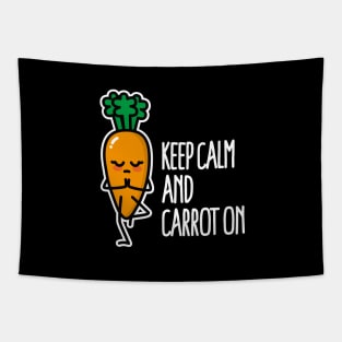 Keep calm and carrot on funny Yoga vegetarian pun Tapestry