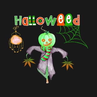 HALLOWEED GREEN PUMPKIN ZOMBIE DESIGN #HALLOWEED BLACK BACKGROUND T-Shirt