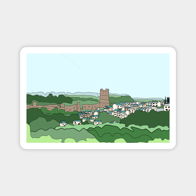 Medieval Richmond Castle with Old Town, North Yorkshire Magnet by JennyCathcart