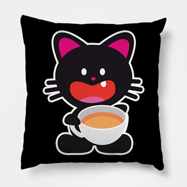 One Tooth Black Cat with Tea Pillow by HappyGiftArt