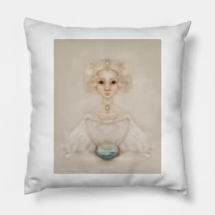Young Fairy Blue Whale in Fishbowl Witch Ocean Crown Pillow