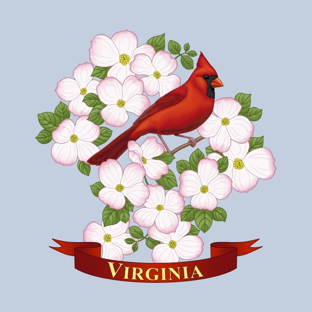 Virginia State Cardinal Bird and Dogwood Flower by csforest