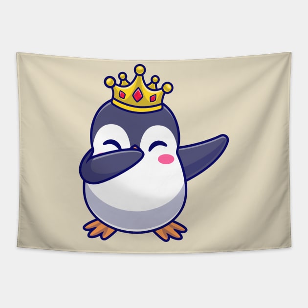 Cute King Penguin Dabbing Cartoon Tapestry by Catalyst Labs