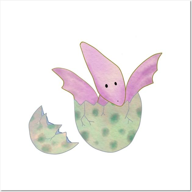 Cute baby pterodactyl dinosaur hatching from an egg - Cute Baby Pterodactyl  - Posters and Art Prints