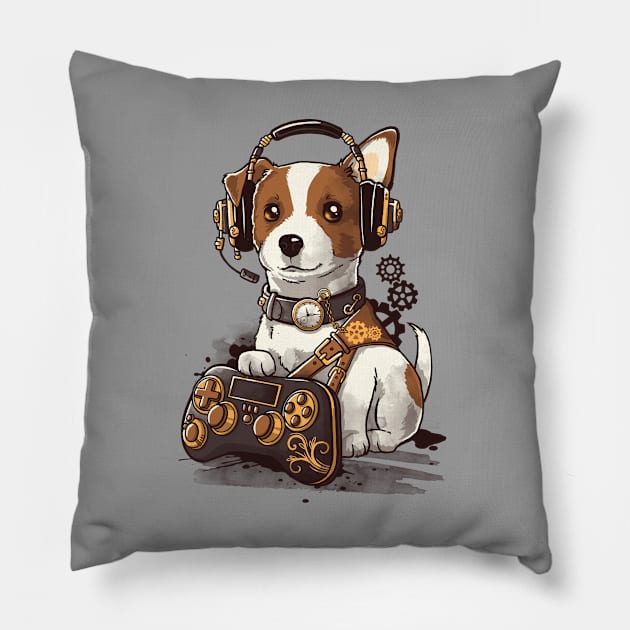 Steampunk gamer dog Pillow by NemiMakeit