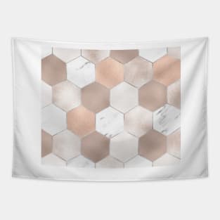 Rose pearl and marble hexagons Tapestry