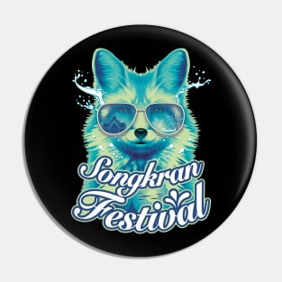 Songkran festival Thailand summer fox tourist wear blue sunglasses water splash Pin