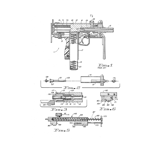 Machine Gun Adaptor Vintage Patent Hand Drawing by TheYoungDesigns