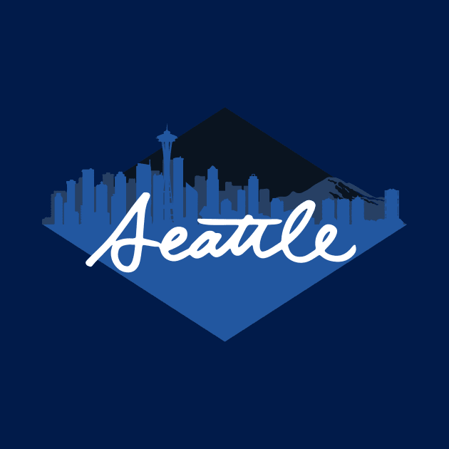 Seattle Skyline Blue Cursive by polliadesign