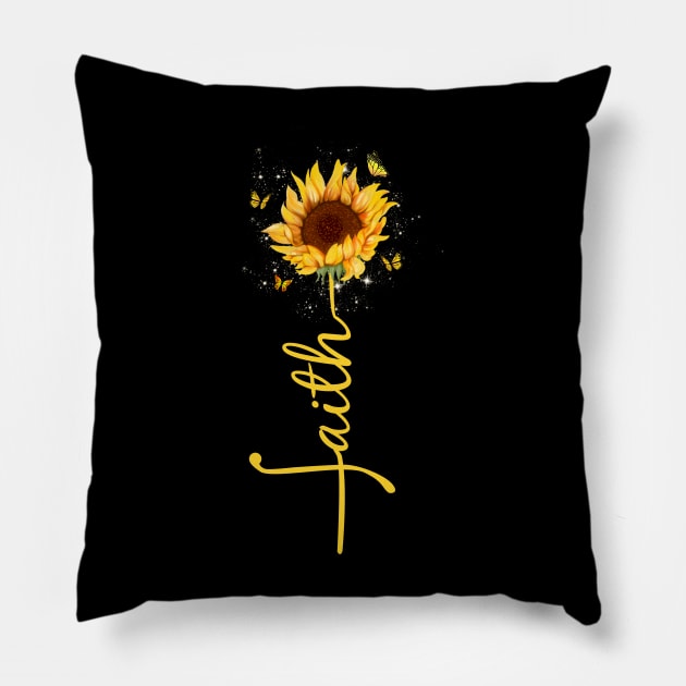 Vintage Faith Cross Sunflower Butterfly Flowers Christians Pillow by AE Desings Digital