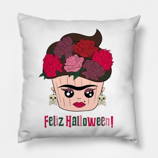 Cute and creepy espanol Halloween Frida  Kahlo cupcake Pillow