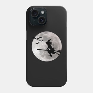 Halloween witch with cat is flying in the sky Phone Case
