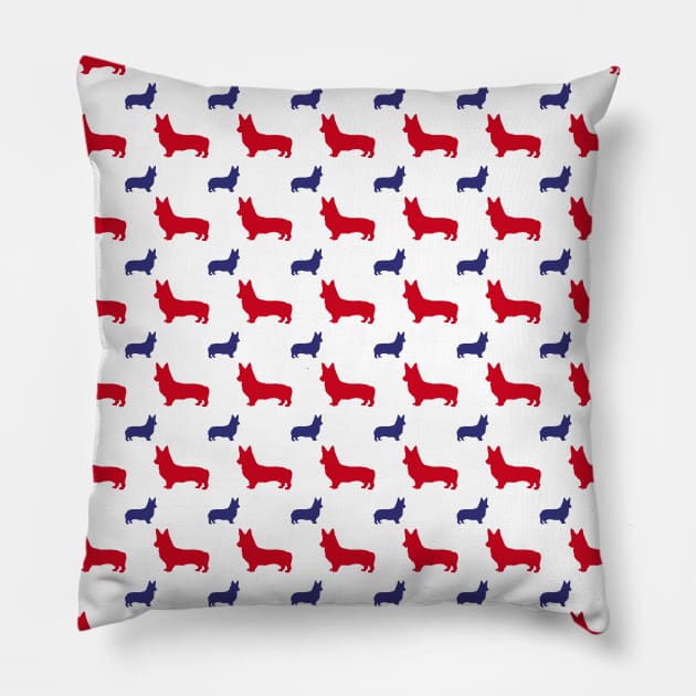 American Corgi, Red White And Blue Pillow by MaplewoodMerch