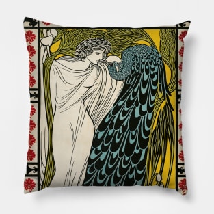 Lady and Peacock by W.H. Bradley Pillow