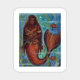 Claudina mermaid with tropical fish by Renee Lavoie Magnet