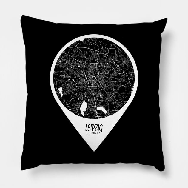 Leipzig, Germany City Map - Travel Pin Pillow by deMAP Studio