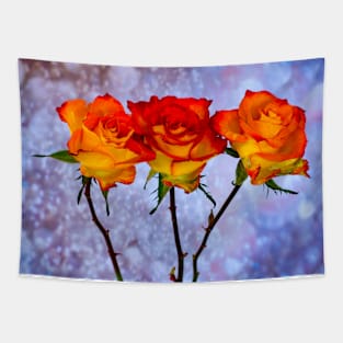 Orange and Yellow Roses in a Row Tapestry