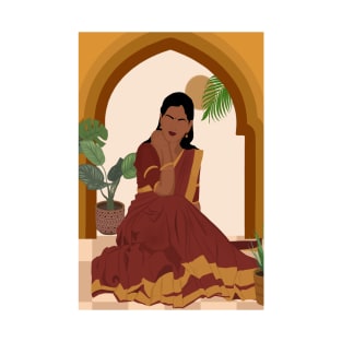 Indian woman in saree sitting on floor T-Shirt