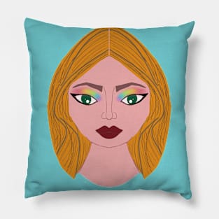 Beautiful Blonde Girl With Colorful Eye Shadow Graphic Design Pillow