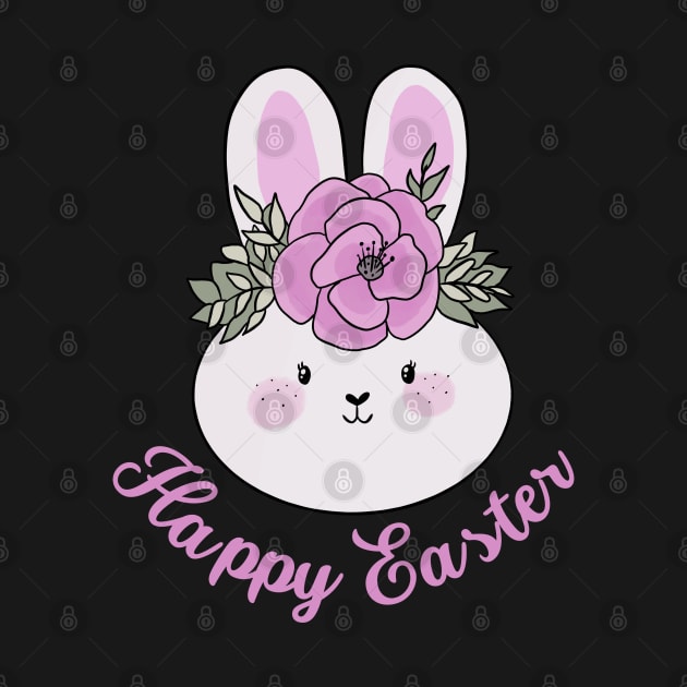 Happy Easter cute easter bunny with a pink flower crown by Yarafantasyart