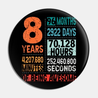 8 Years 96 Months Of Being Awesome 8th Birthday Countdown Pin