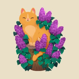 Orange kitty in some lilacs! T-Shirt