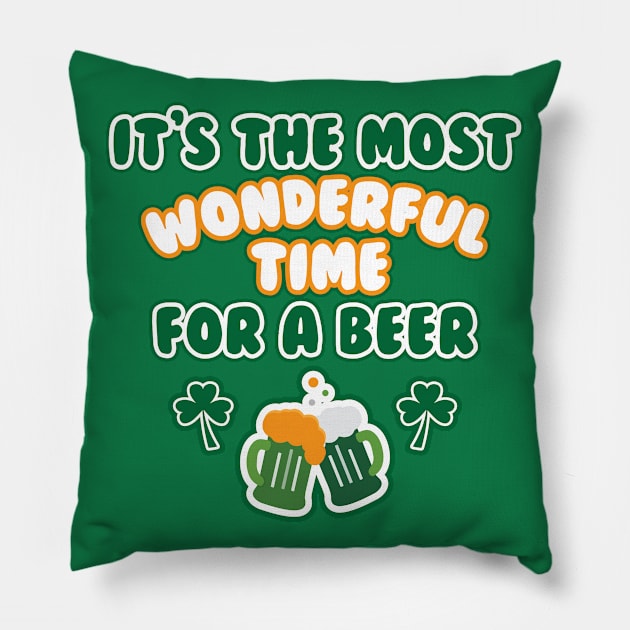 Funny Irish St Patricks Day Drinking Most Wonderful Time For A Beer Pillow by graphicbombdesigns