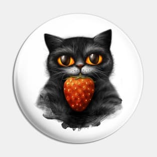 Fluffy cat with red strawberry Pin