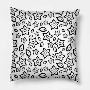 Black Over White Abstract Line Art Flower Pattern Pillow