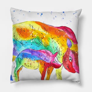 Colourful Mother and Baby Rhino Pillow