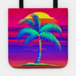 Palm Tree Paradise - Bright Colors on a Black Background Tote