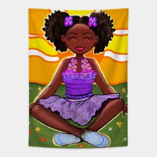 Anime girl in the sunshine 2 Princess Cute Summer black girls Melanin Afro African American Tapestry