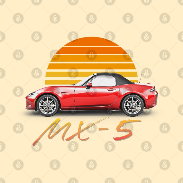 Mazda MX-5 (Red) / Retro Style Sunset Design by DankFutura