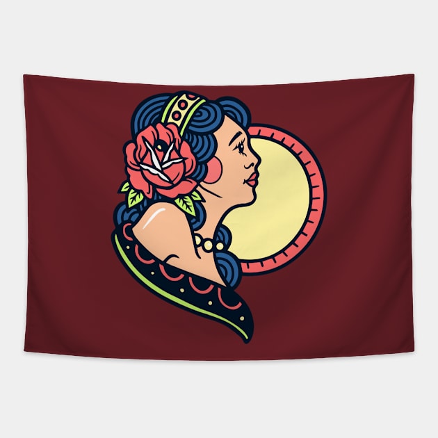 Traditional Retro Girl With Rose On Her Hair Tapestry by Mandra