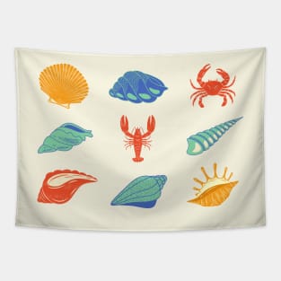 Marine Life Staples Collection: Seashells, Crustaceans, and more crustaceancore! Tapestry