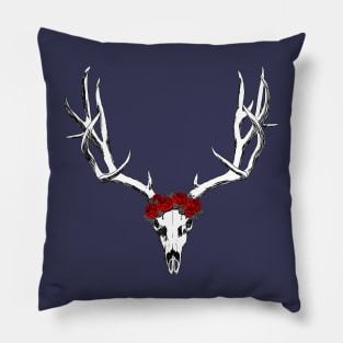 Deer skull with flowercrown Pillow