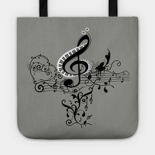 Music, decorative clef with piano and key notes Tote