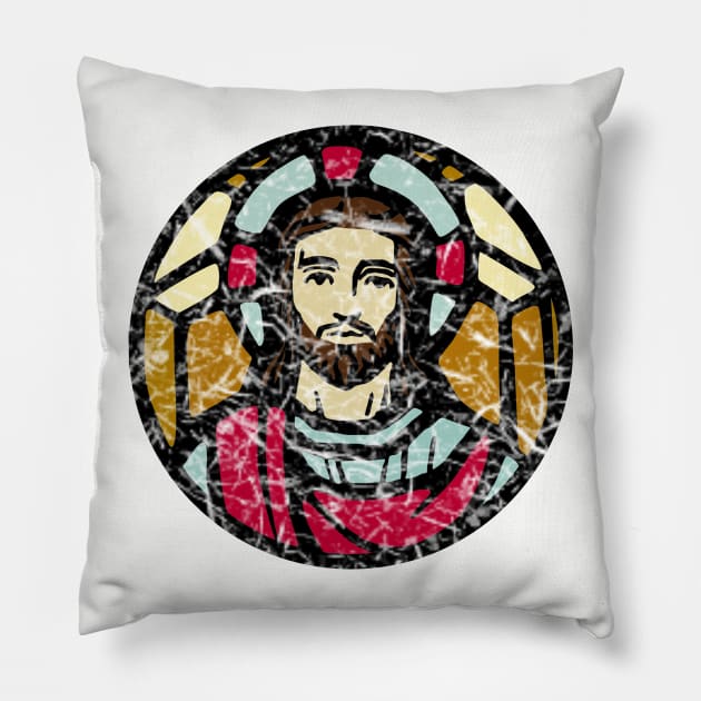 Distressed Stained Glass Jesus Pillow by Contentarama