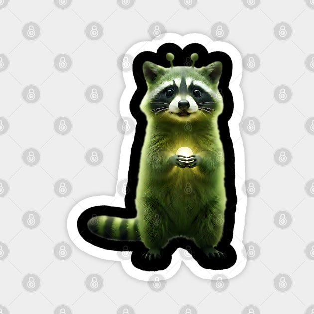 Silly Green Alien Raccoon Meme glorp GOG brainrot Magnet by Luxinda