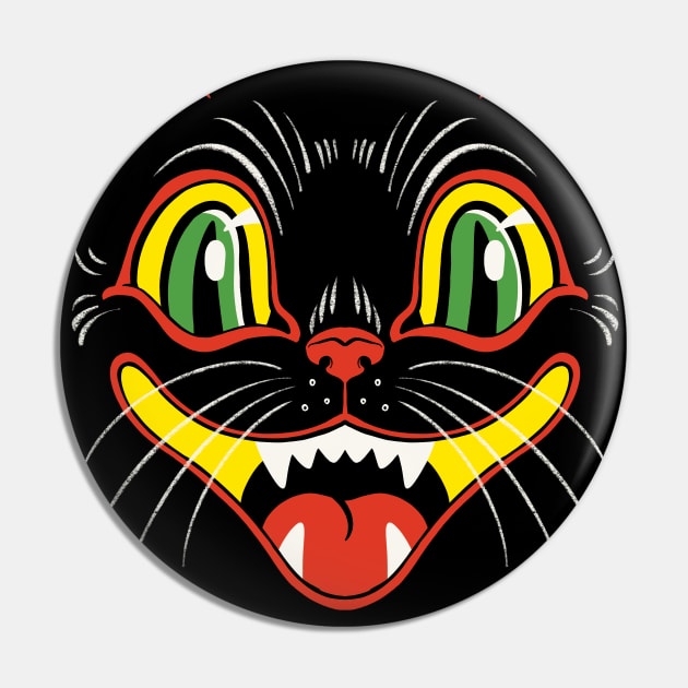 Vintage Style Retro Halloween Smiling Black Cat Face Pin by CTKR Studio