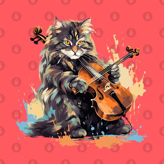 Maine Coon Cat Playing Violin by Graceful Designs