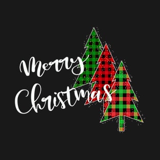 Merry Christmas Plaid Trees Winter Holiday Xmas T-Shirt