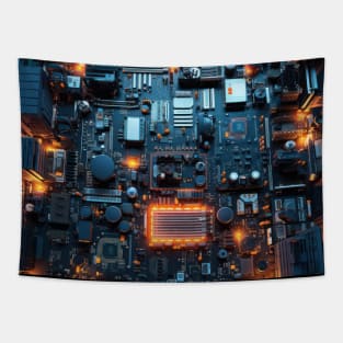 Cyber Circuit Cityscape Tapestry