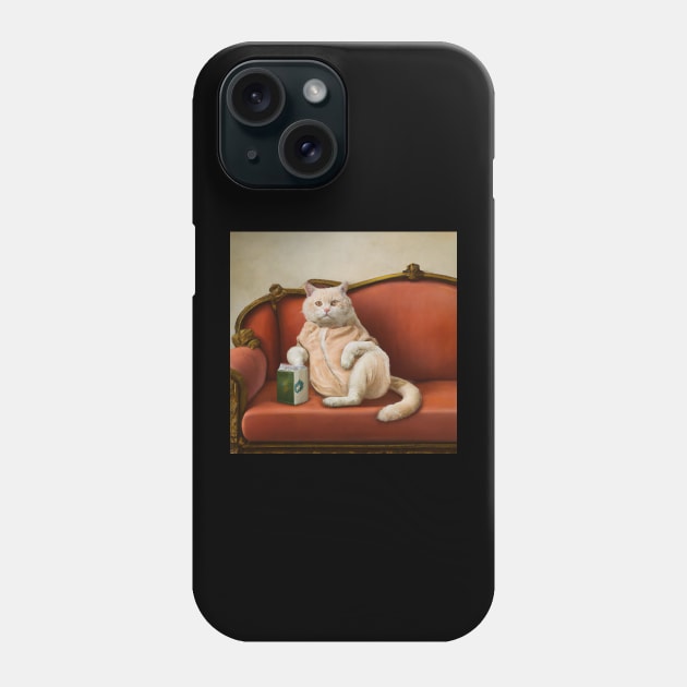 Orange cat on couch with snacks Phone Case by Jellyworld