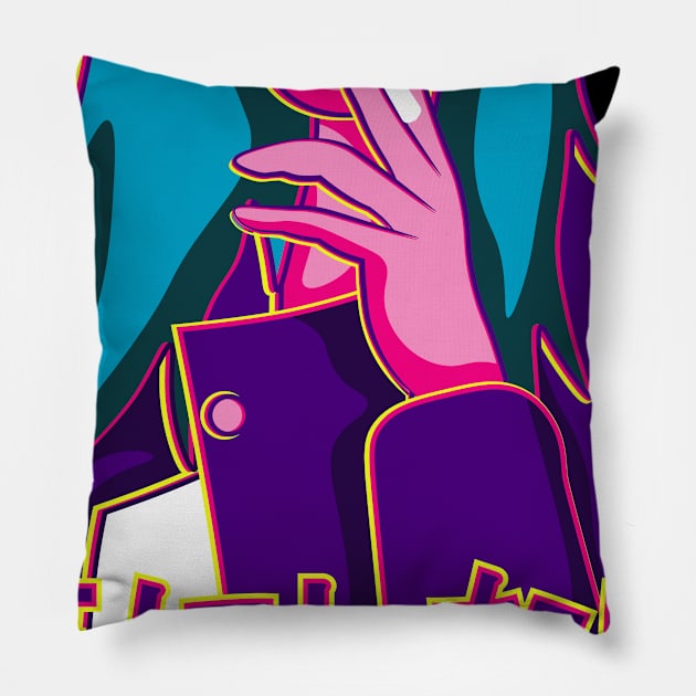 Vaporwave Aesthetic E-girl Don't Care Pillow by QQdesigns