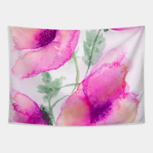 Pink poppies watercolor painting Tapestry