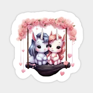 Valentine Unicorn Couple On Swing Magnet