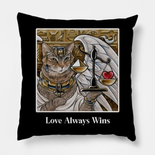 Egyptian Cat With Scale - Love Always Wins - White Outlined Version Pillow