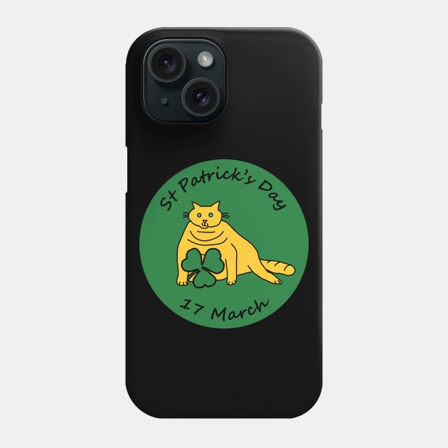 Yellow Chonk Cat and Shamrock St Patricks Day Phone Case by ellenhenryart